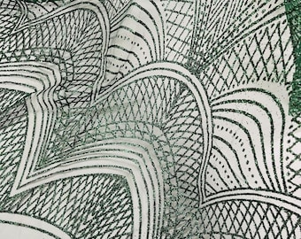 Hunter Green Glitter on Mesh Lace Fabric By The Yard for Wedding Decor Damask Geometric Glitter Fabric  Bridal/Prom/Shimmer/Luxury Sparkle