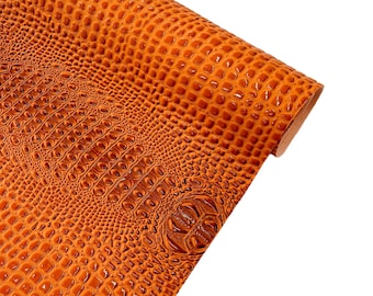 Orange Embossed Alligator Vinyl Fabric: Faux Leather Upholstery By The Yard