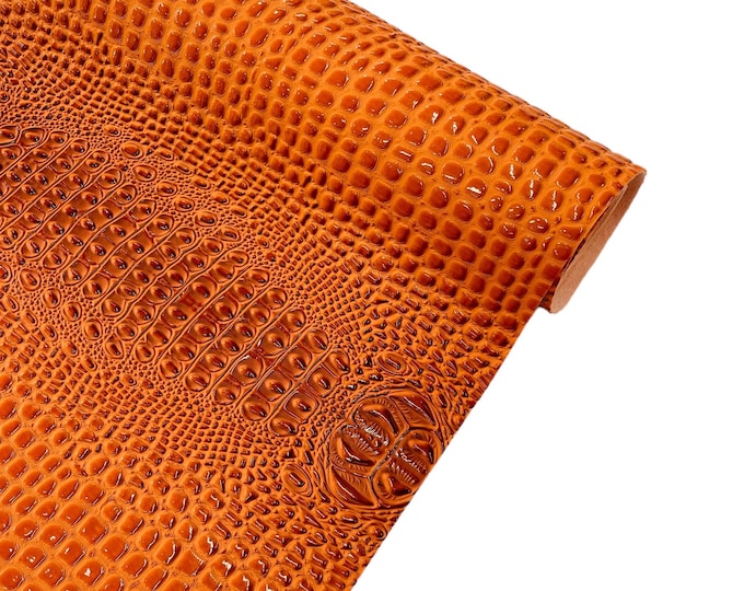 Orange Gator 3D Embossed Vinyl Fabric Faux Fake Leather Vinyl Fabric, Embossed Crocodile Fabric By The Yard Upholstery Purses Shoes Wallets