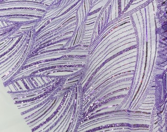 Lilac Beaded Lace Fabric: Embroidered Mesh, Bridal Wedding Dress - Fashion Beaded