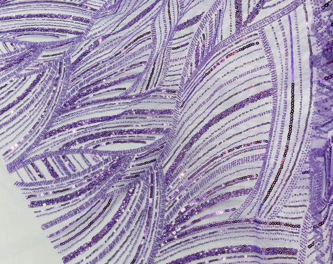 Lilac Beaded Lace Fabric: Embroidered Mesh, Bridal Wedding Dress - Fashion Beaded