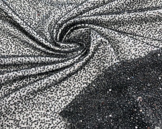 Black 3D Beaded Lace Fabric| by the yard | heavy Sequin bead Lace for Bridal Wedding Dress, Embroidery  Handmade Lace, Clear Beaded Fabric