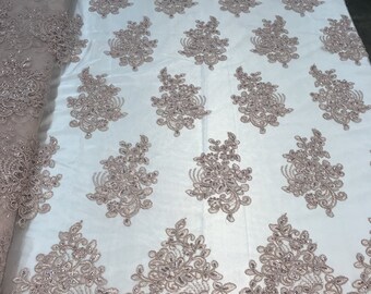 Blush Floral Embroidered Sequin Lace Fabric - By The Yard