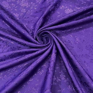 Purple Flower Brocade Jacquard Satin Fabric, Sold By The Yard Polyester Satin Floral Wide 58/60&quot;  (Choose The Quantity)