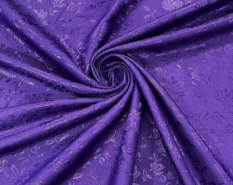 Purple Floral Brocade Jacquard Satin Fabric - 58/60" Wide
