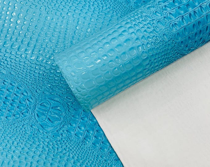 Aqua Blue Gator 3D Embossed Vinyl Fabric Faux Fake Leather Vinyl Fabric, Embossed Crocodile Fabric By The Yard Upholstery Purses Shoes