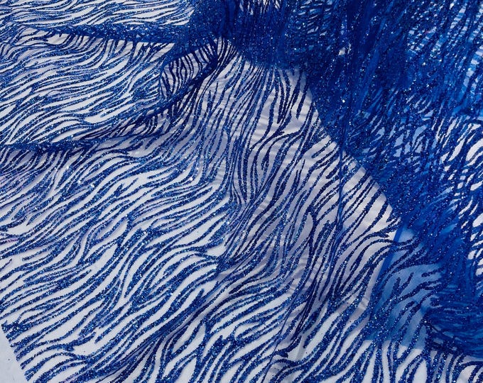 Royal Blue Glitter Mesh Fabric | Glitter Fabric On Tulle By The Yard for Wedding Decor Glitter Fabric Bridal/Prom Shimmer Glitter