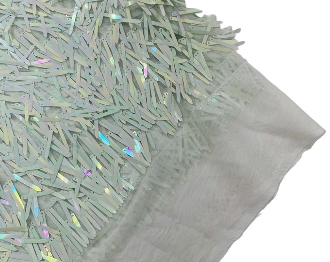 Mint/Sage Iridescent Sword Shaped Sequins by the yard (Pick a Size) Costume Craft Fabric - Swords Design Iridescent Sequin Fabric