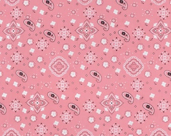 Lt Pink Bandana Print Fabric Cotton/Polyester Sold By The Yard