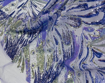 Lilac Iridescent Sequin Fabric – Silver Accents, 4-Way Stretch