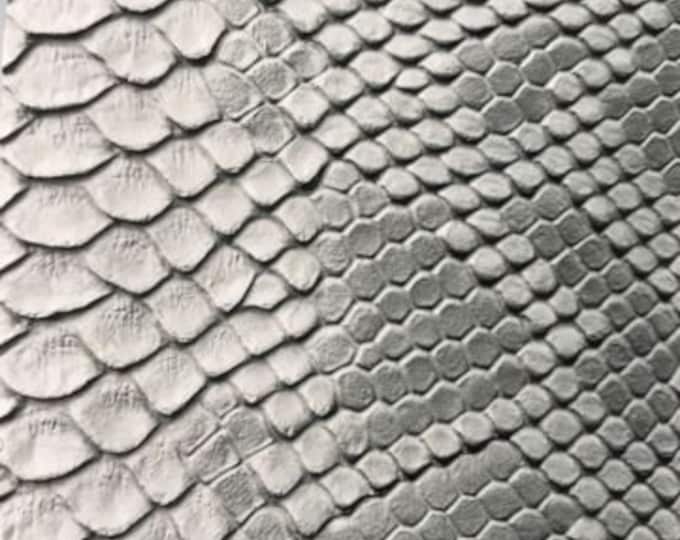 Silver Faux Viper Snake Skin Vinyl-faux Leather-3D Scales-sold Vinyl For upholstery  By The Yard