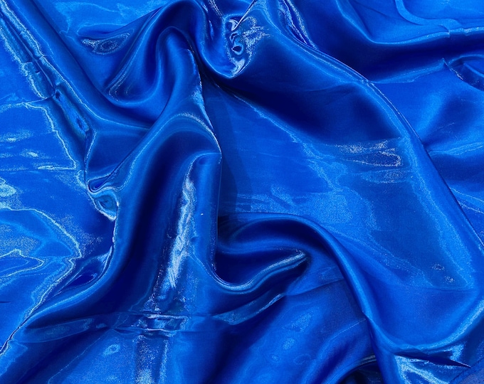 Royal Blue Liquid Crystal silk satin By Yard, Liquid Bridal Satin, Water Shine Ultra Glossy Shimmer Bridal Satin, Crystal Reflective Satin