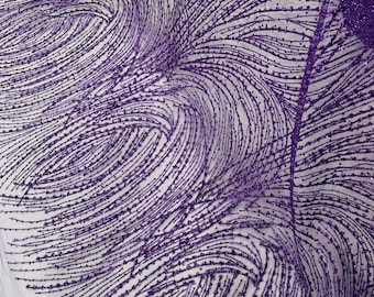Purple Glitter Sequin on Mesh Lace Fabric, Wedding Decor Fabric Bridal/Prom/Sparkle