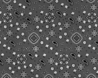 Gray Bandana Print Fabric Cotton/Polyester Sold By The Yard