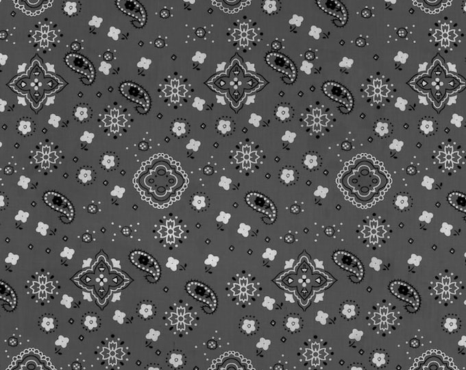 Gray Bandana Print Fabric Cotton/Polyester Sold By The Yard