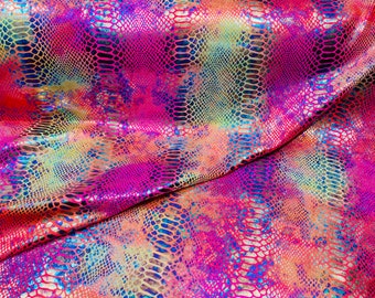 Iridescent Snake Print Fabric: Metallic Nylon Spandex 4-Way Stretch