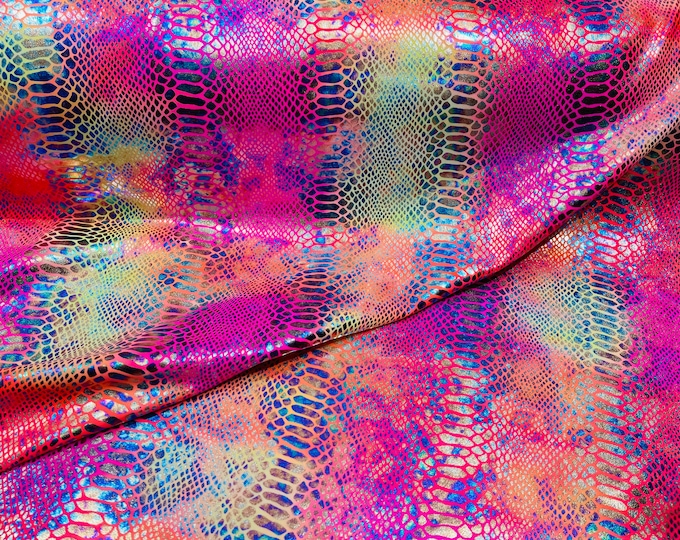 Yellow/Orange King Snake Design Metallic Nylon Spandex With Iridescent Foil 4-Way Stretch 58/60 Fabric By The yard, (Choose The Size)
