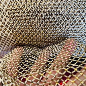 Gold Rhinestone Fishnet Fabric: Stretch Spandex, Crystal Stones - Sold by the Yard
