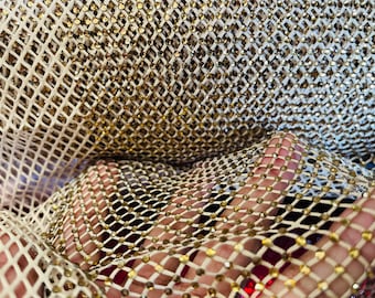Gold Rhinestone Fishnet Fabric: Stretch Spandex, Crystal Stones - Sold by the Yard
