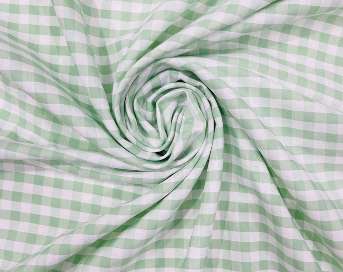 Mint Green & White Gingham Poly Cotton Fabric by Yard 1/4” Squares, Checkered Fabric