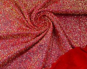 Iridescent Sequin Fabric: Red Power Mesh, 4-Way Stretch (By The Yard)