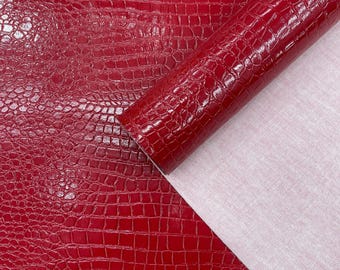 Red Crocodile Faux Fake Leather Vinyl Fabric, Embossed Crocodile Fabric By The Yard Upholstery Purses Shoes Wallets Belts
