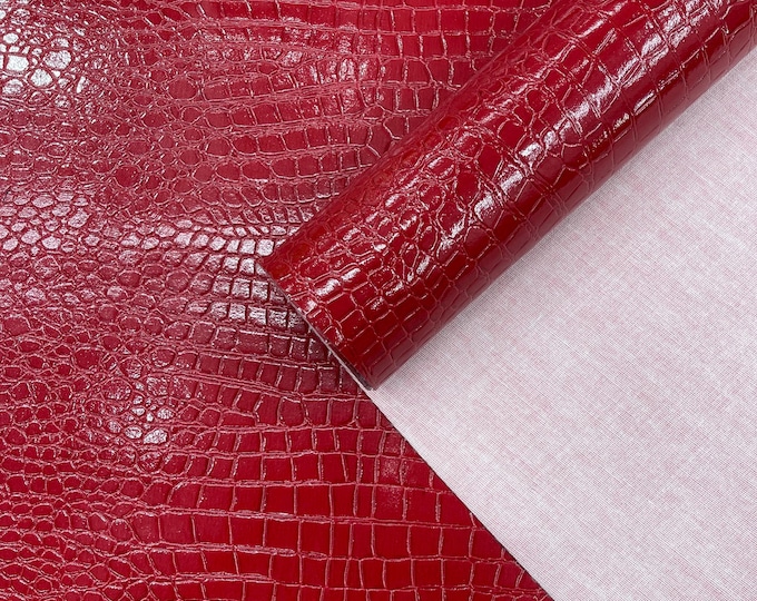 Red Crocodile Faux Fake Leather Vinyl Fabric, Embossed Crocodile Fabric By The Yard Upholstery Purses Shoes Wallets Belts