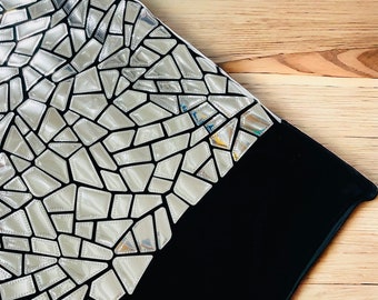 Mirror Silver Sequin Fabric: Geometric 2-Way Stretch Velvet, 58/60" Wide