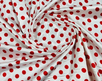 Mia Fabrics Inc, Polka Dot Satin Fabric - White/Red Dots - Super Soft Silky Satin Polka Dot Fabric Sold By Yard