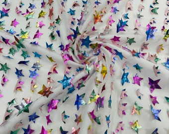 Rainbow 3D Star Lace Fabric: Embroidered Tulle Bridal Wedding Dress