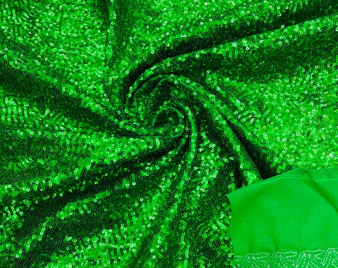 Green Mini Glitz Sequins by the yard on Spandex Fabric | 4 Way Stretch | Mini Glitz Sequin on Milliskin Nylon Spandex Fabric