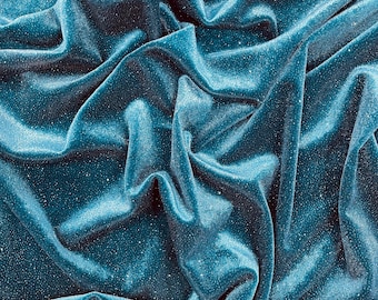 Teal Glitter Velvet | Stretch Velvet Fabric: 60'' Wide, Apparel & Costume Sewing