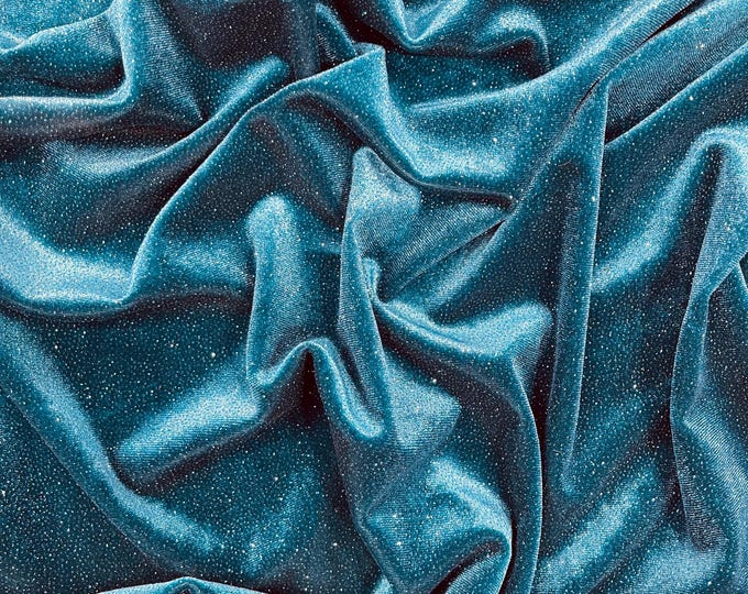 Teal Glitter Velvet | Stretch Velvet Fabric: 60'' Wide, Apparel & Costume Sewing