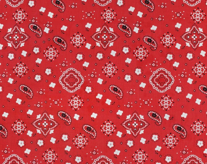 Red Bandana Print Fabric Cotton/Polyester Sold By The Yard