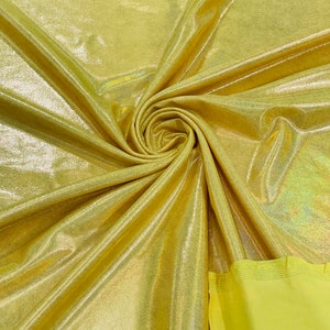Yellow Mystique Nylon Spandex Iridescent Foggy Foil 4 Way Stretch 58/60”sold By The Yard