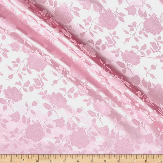 Pink Floral Brocade Fabric: Jacquard Polyester Satin, 58/60" Wide by the yard