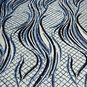 Pailletten Stoff Zweifarbig Lt Blau/Schwarz Geometrisches Design 4Way Stretch PaillettenStoff Elasthan Mesh BTY
