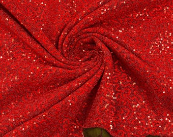 Red Sequin Lurex Fabric: 4-Way Stretch Metallic Spandex By The Yard