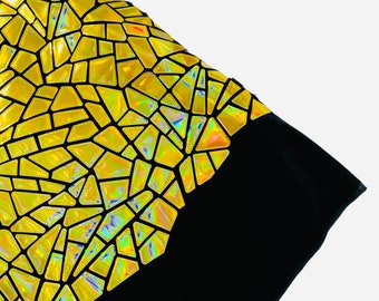 Gold Iridescent Geometric Sequin Fabric: Black Stretch Velvet, 58/60" Prom Fabric