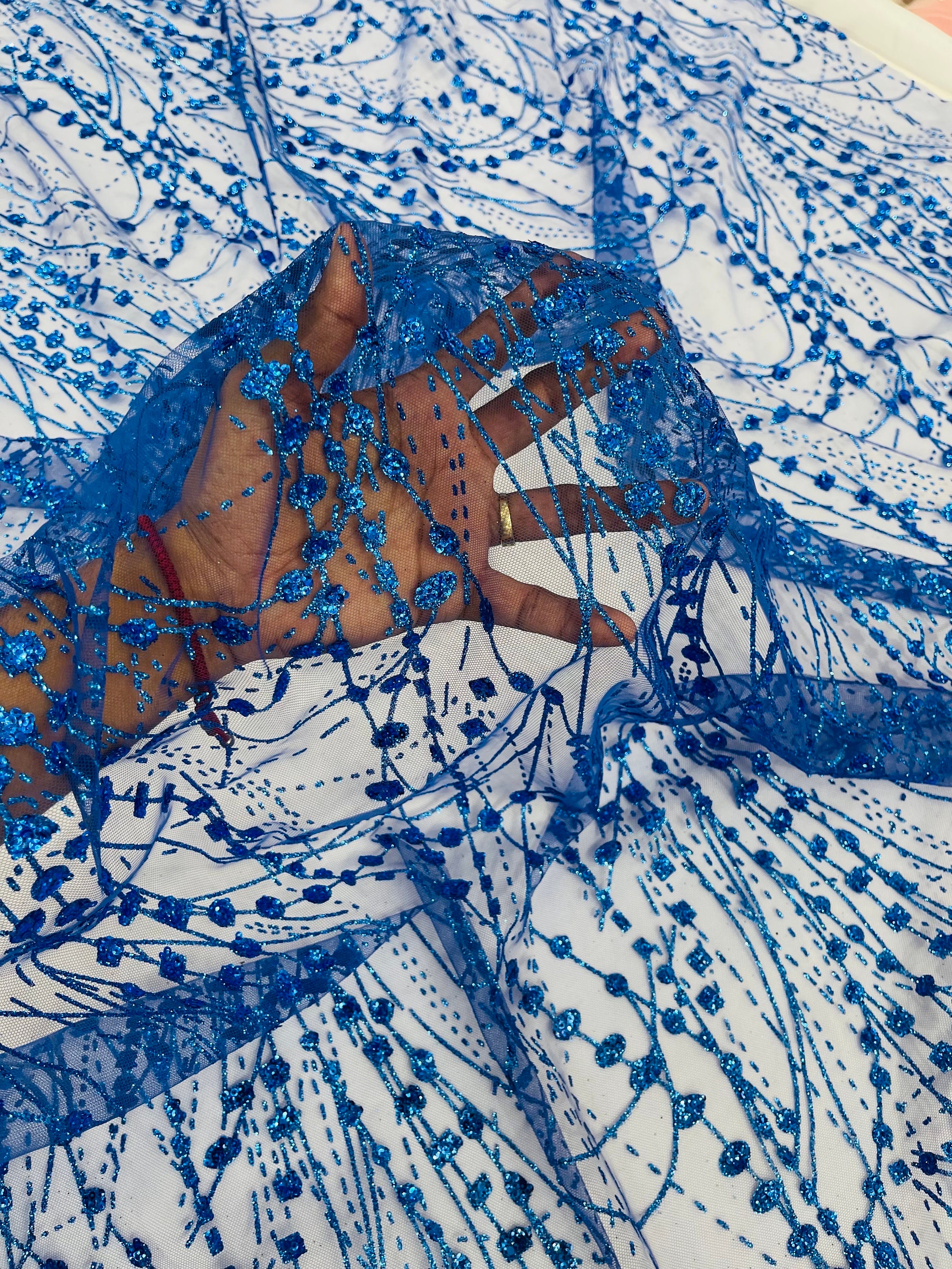 Royal Blue Glitter on Mesh Lace Fabric by the Yard for Wedding Decor ...