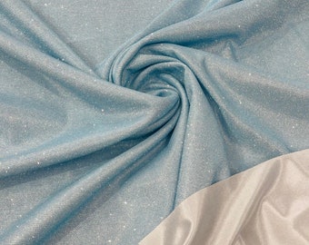Baby Blue Shimmer Fabric by yard, Stretch Glitter Fabric | Luxury Sparkle Fabric | Glimmer | Blue Glitter Fabric for Prom-Gown-Backdrop