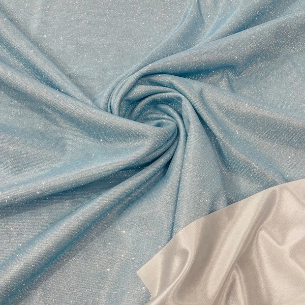 Baby Blue Shimmer Fabric by yard, Stretch Glitter Fabric | Luxury Sparkle Fabric | Glimmer | Blue Glitter Fabric for Prom-Gown-Backdrop