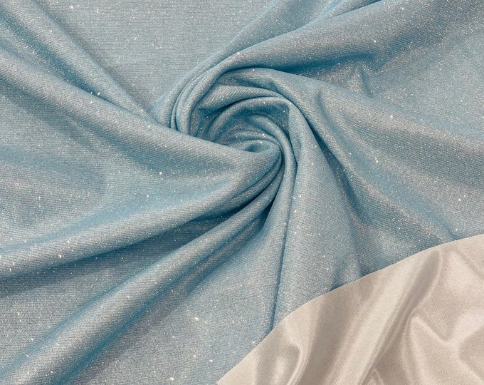Baby Blue Shimmer Fabric by yard, Stretch Glitter Fabric | Luxury Sparkle Fabric | Glimmer | Blue Glitter Fabric for Prom-Gown-Backdrop