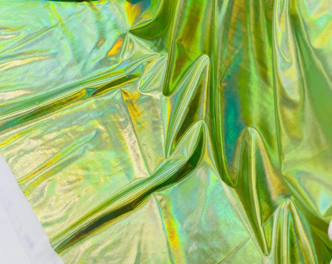Lime Green/Gold Metallic Foil Iridescent Spandex Fabric: 2-Way Stretch - By The Yard
