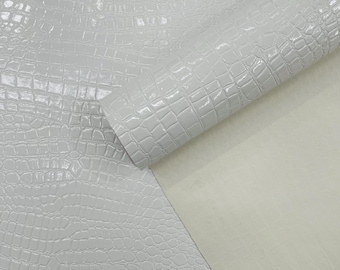 White Crocodile Faux Fake Leather Vinyl Fabric, Embossed Crocodile Fabric By The Yard Upholstery Purses Shoes Wallets Belts