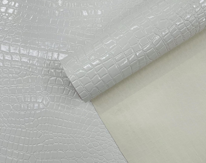 White Crocodile Faux Fake Leather Vinyl Fabric, Embossed Crocodile Fabric By The Yard Upholstery Purses Shoes Wallets Belts
