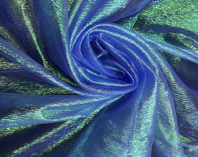 Mia's Fabrics Inc, Crush Iridescent Royal Shimmer Organza Fabric 45" Wide, Sells by The Yard