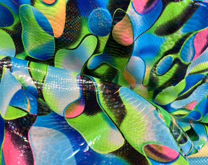 Mia's Fabrics Inc, Green Boa Snake Print Multi Color Fabric 80/20% Print Fabrics - Nylon Spandex Fabric Sold By The Yard (Pick a Size)
