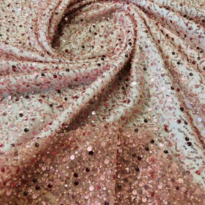 DUSTY ROSE SEQUIN DIAMOND DESIGN EMBROIDERY ON A 4 WAY STRETCH MESH-SOLD BY YARD main image 1