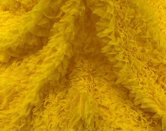 Yellow Tulle Ruffle Fabric, 60" Wide Waves - Prom Dress Wedding & Decoration